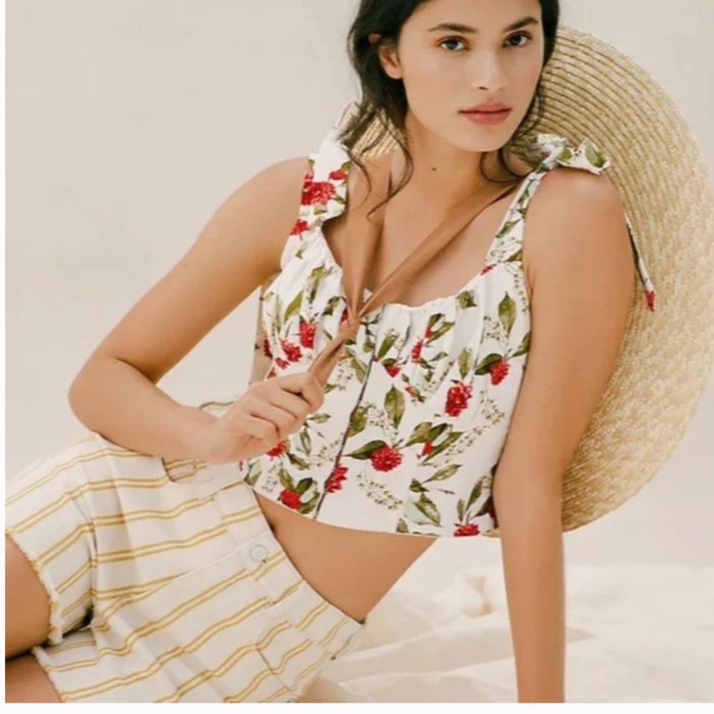 Wildflower Cropped Crop Art Deco Farm Floral Peasant Chic Hipster Boho Blouse